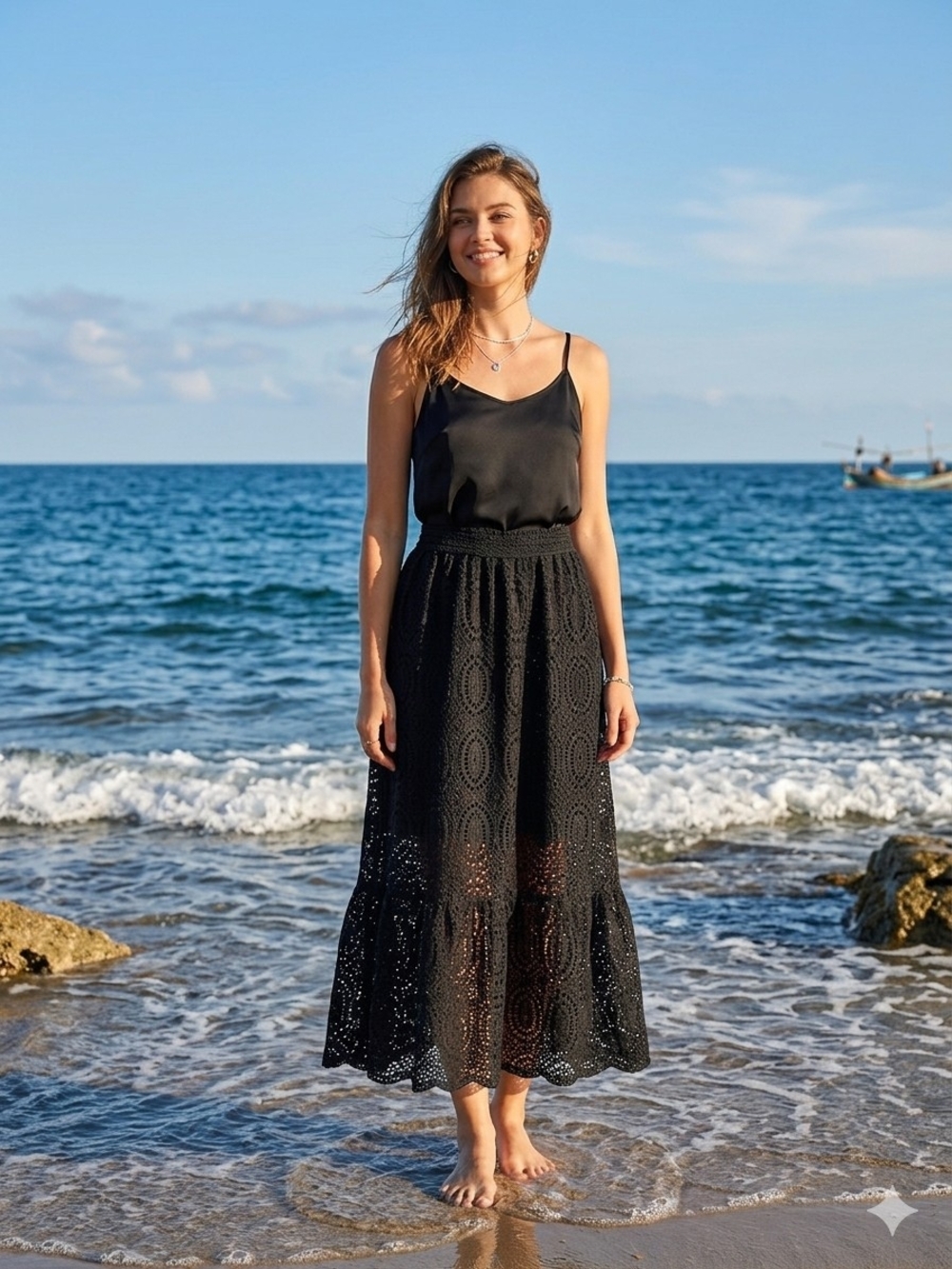 Magic Black Eyelet Maxi Skirt
